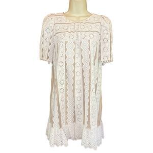Sea Georgina Eyelet White Tunic Dress in Crean & Brown NWT Size XXS